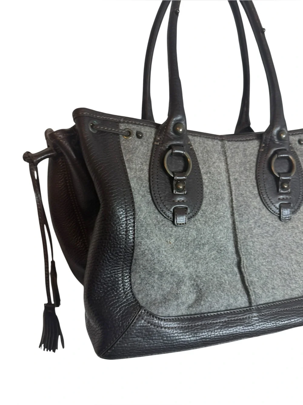 Banana Republic Vintage Y2K Wool Leather Drawstring Satchel Tote Bag